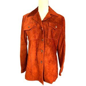 Vintage Bushwacker Rust Brown Colored Retro Mod Suede Jacket Snap Closure Size S